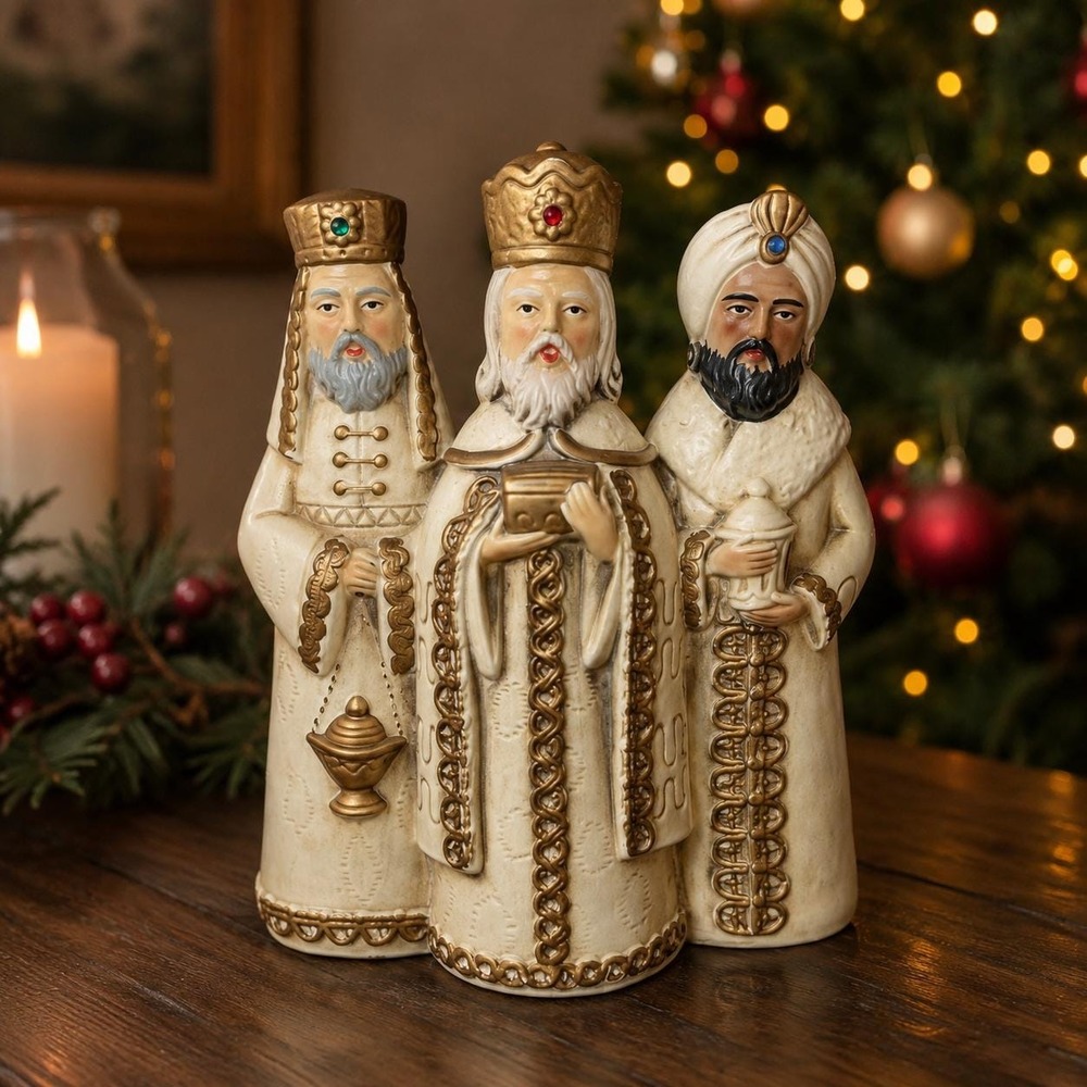 VTG Japan Three Wise Men Music Box Figurine Nativity Kings Christmas Decor
